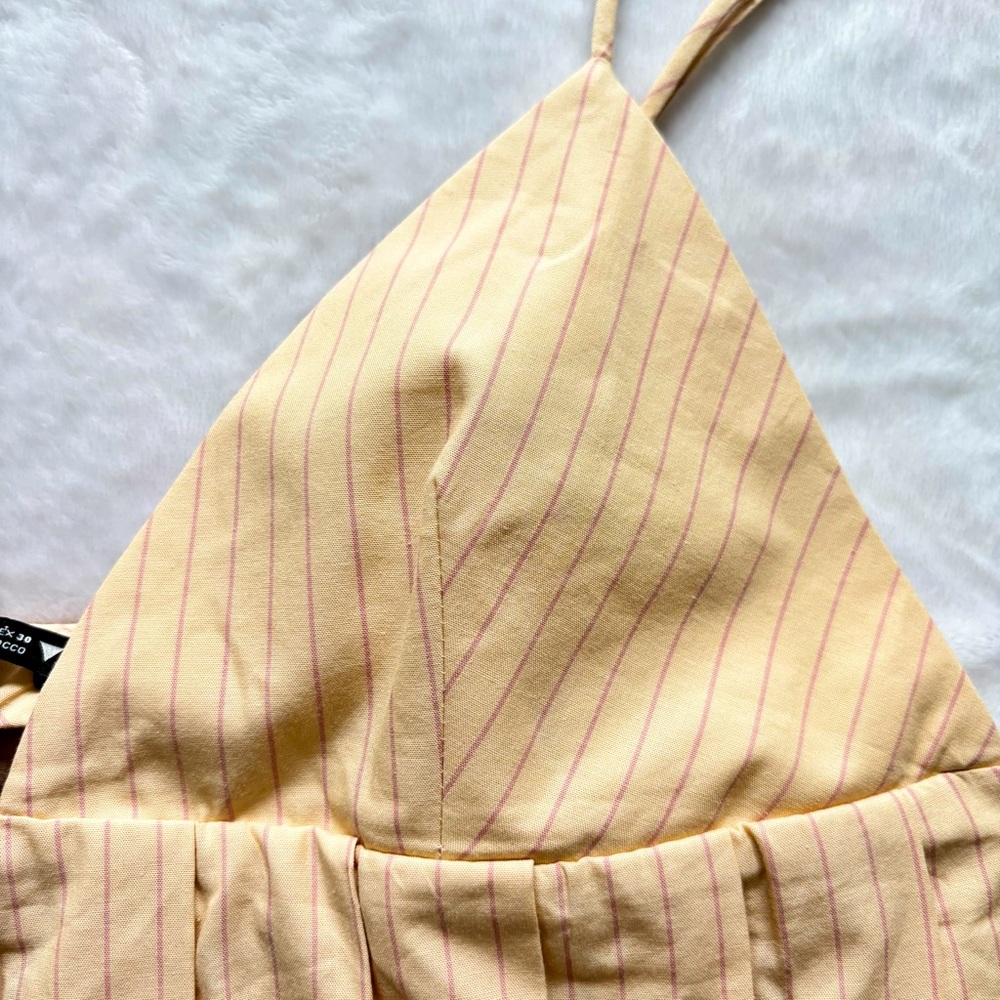 ZARA Pleated Cropped Spaghetti Strap Striped Tank Top--NWT--L - Picture 9 of 15